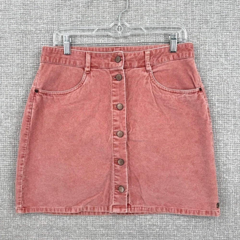 Roxy Corduroy Button Front Mini Skirt Women Large Pink Rose Button Down Boho
